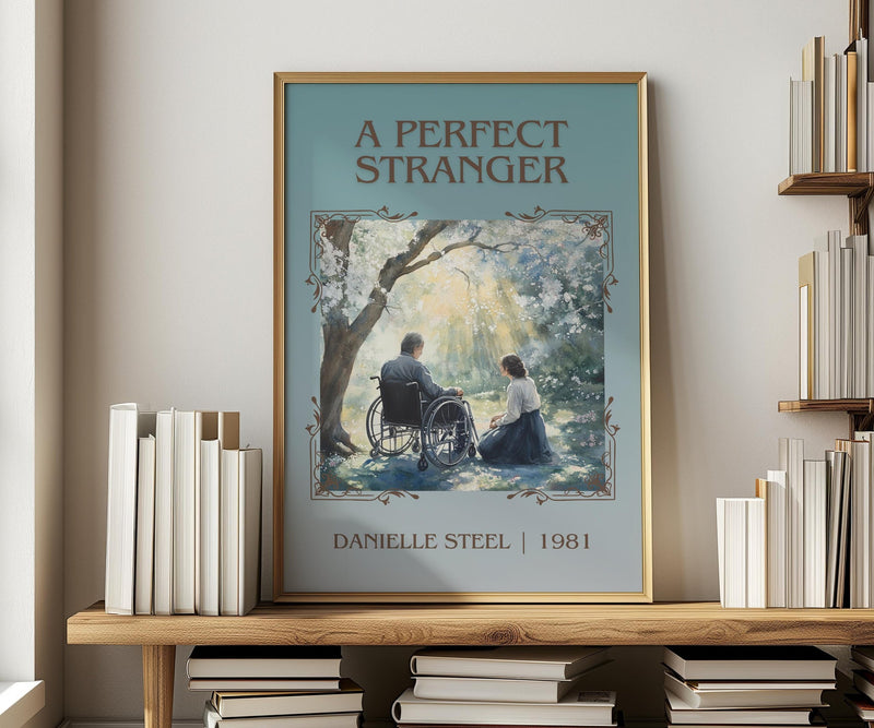 A Perfect Stranger classic book art print in frame leaning in hallway – romance wall art