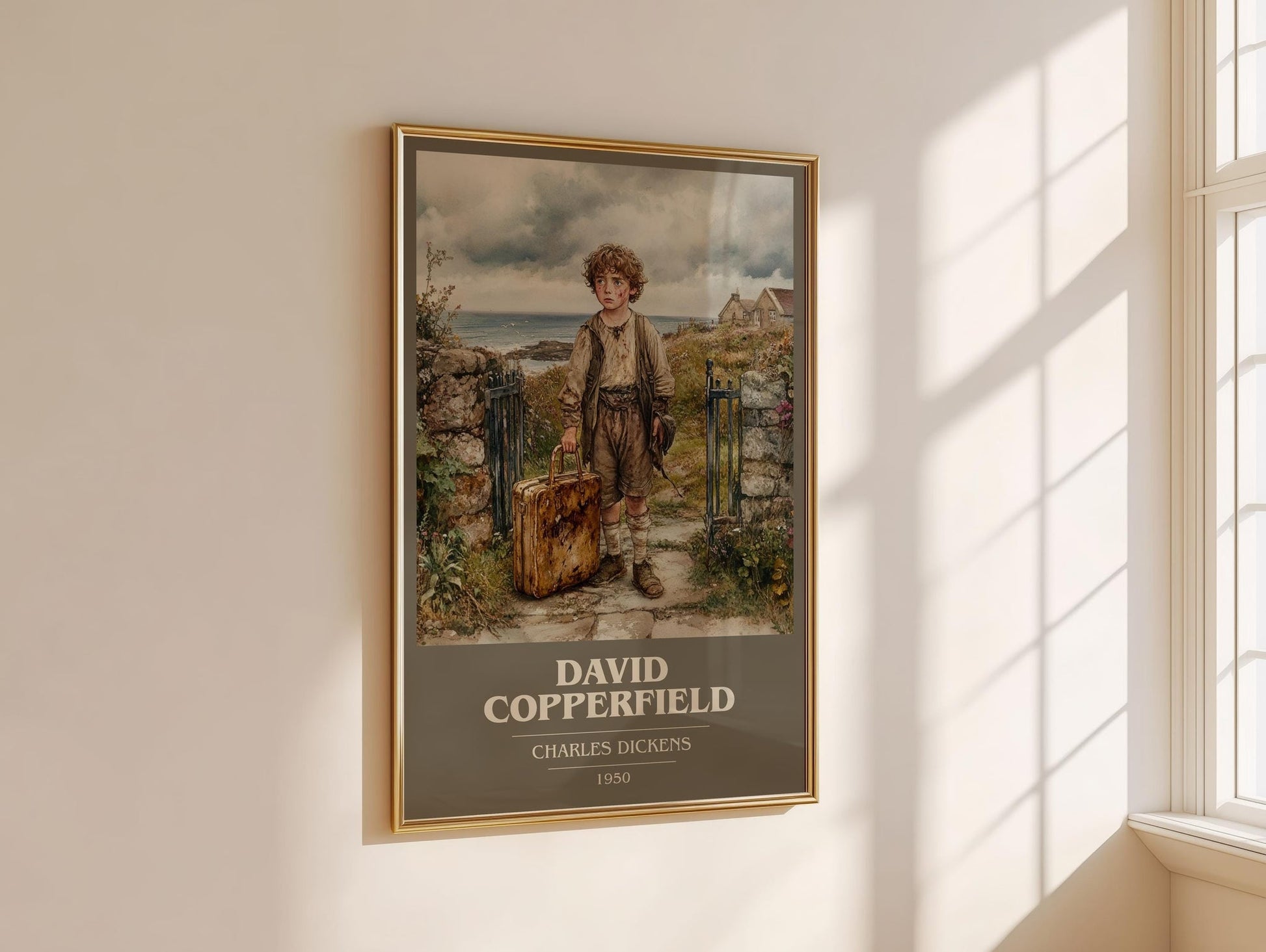 David Copperfield book cover print framed by window – literary home decor
