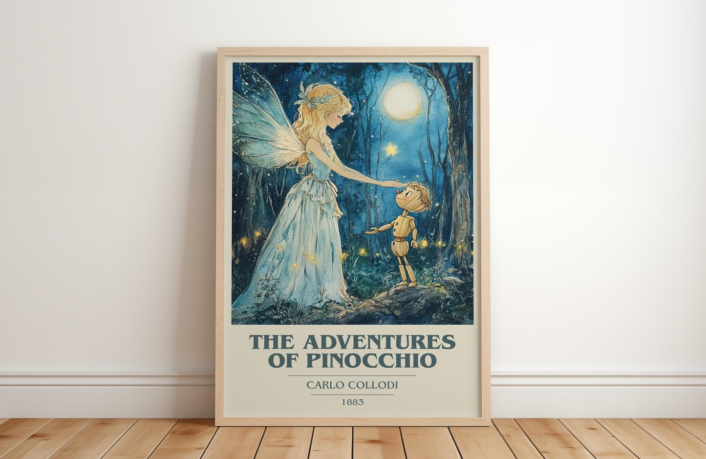 The Adventures of Pinocchio by Carlo Collodi Descriptive Poster Print. Free Delivery Wall Art Author & Blurb Book Artwork Novel