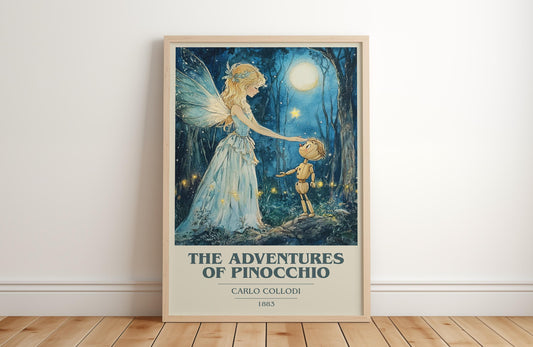 The Adventures of Pinocchio by Carlo Collodi Descriptive Poster Print. Free Delivery Wall Art Author & Blurb Book Artwork Novel