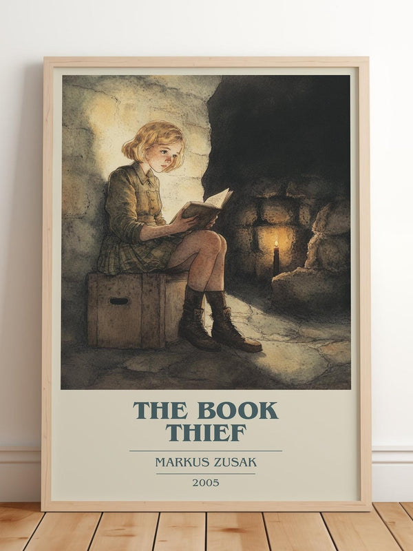 The Book Thief book cover print in frame leaning in hallway – historical fiction wall art