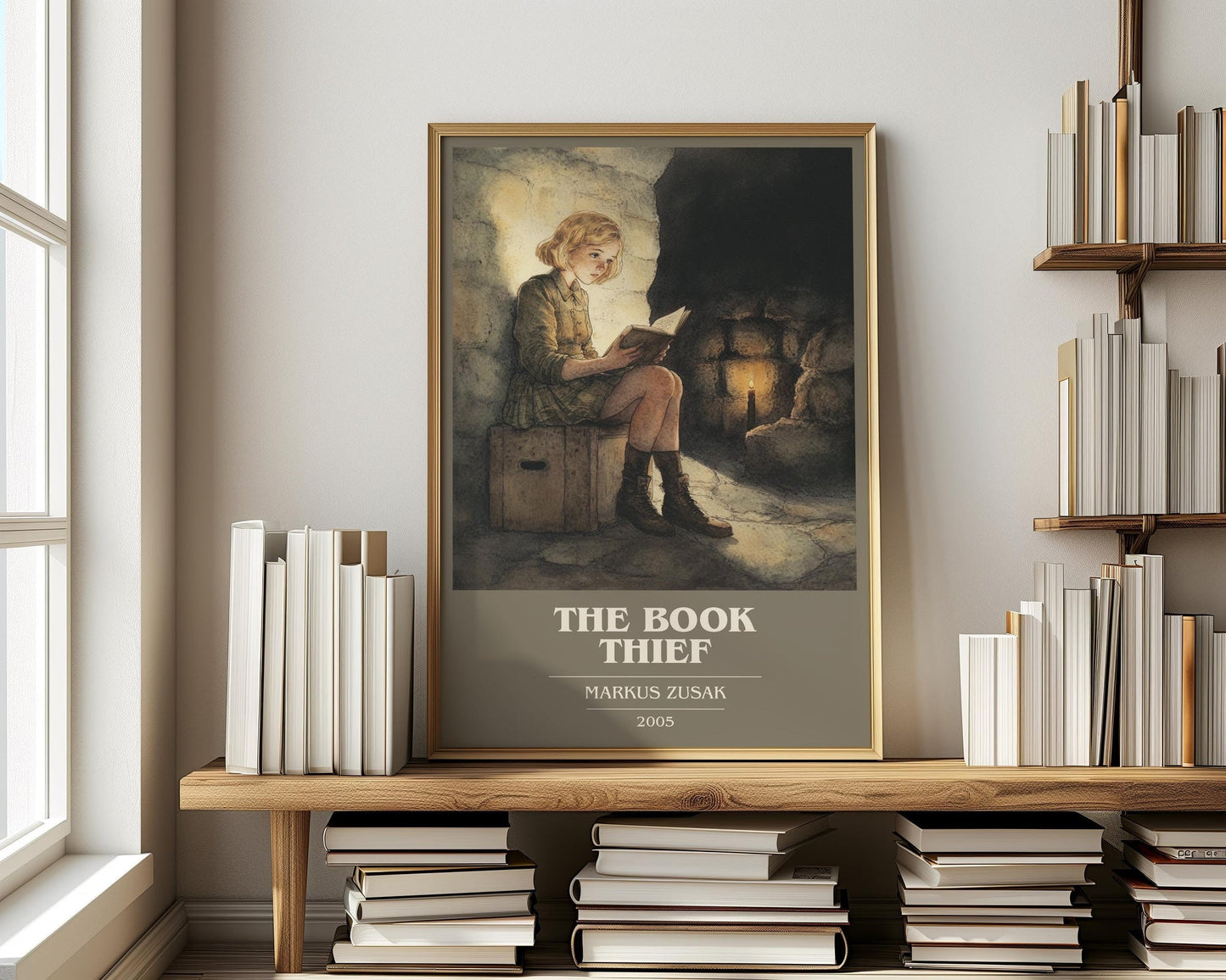 The Book Thief book cover print on bookshelf – Markus Zusak fan gift