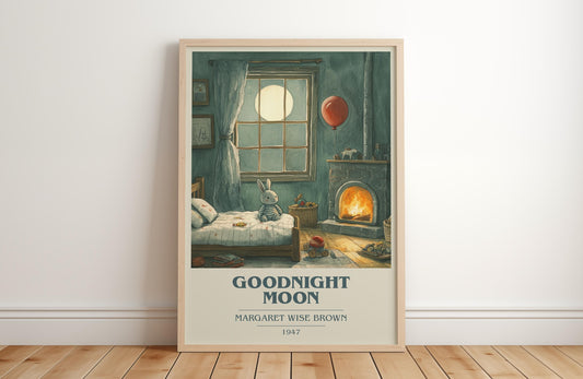 Goodnight Moon by Margaret Wise Brown Descriptive Poster Print. Free Delivery Wall Art Author & Blurb Book Artwork Novel