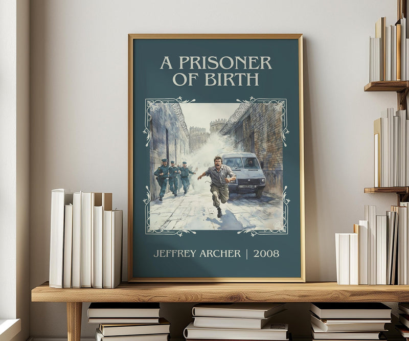 A Prisoner of Birth classic book art print in frame leaning in hallway – crime wall art