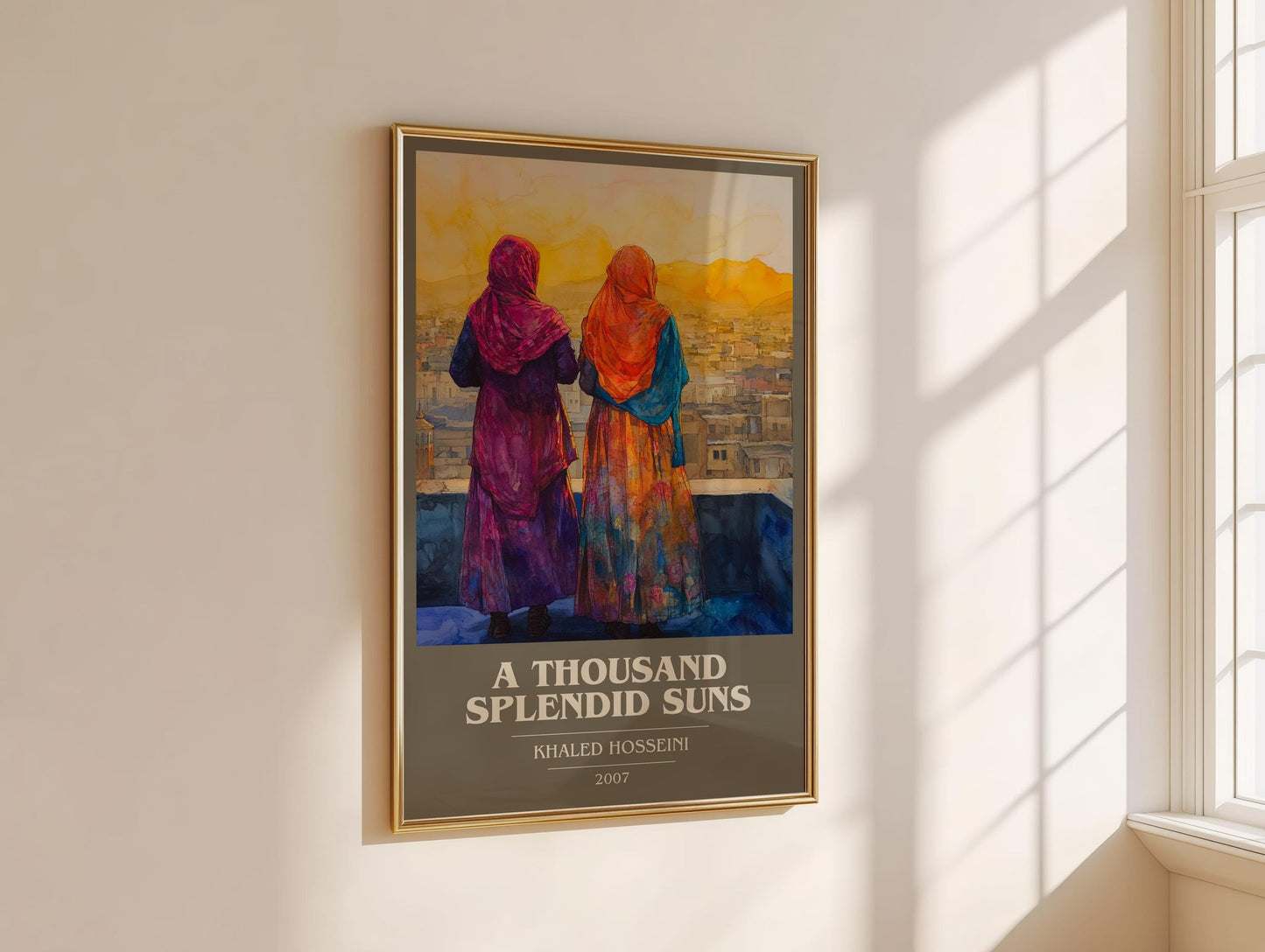 A Thousand Splendid Suns book cover print on bookshelf – Khaled Hosseini fan gift