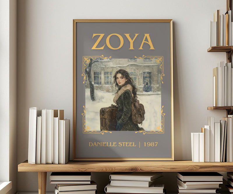 Zoya classic book art print in frame leaning in hallway – historical fiction wall art