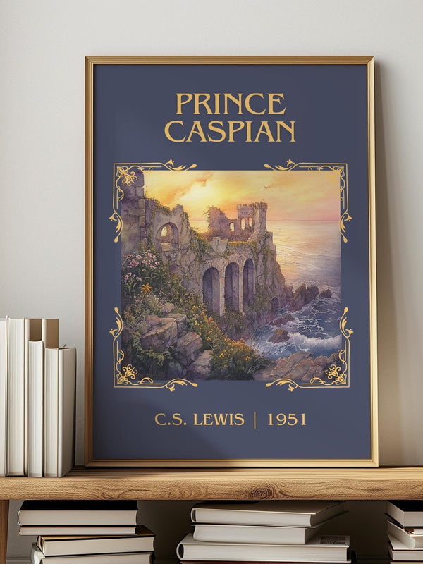 Prince Caspian classic book art print in frame leaning in hallway – childrens wall art
