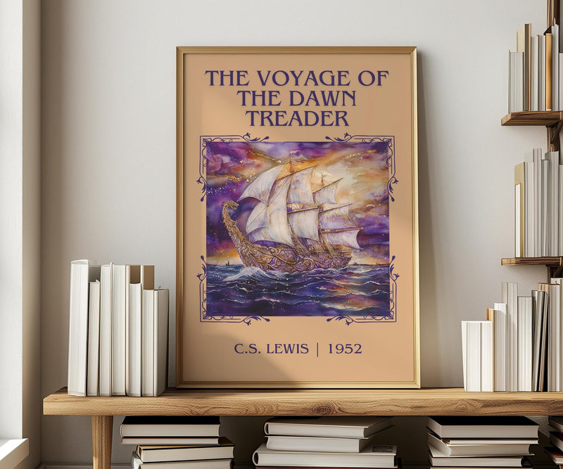 The Voyage of the Dawn Treader classic book art print in frame leaning in hallway – childrens wall art