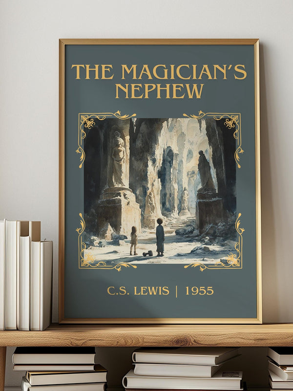 The Magician's Nephew classic book art print in frame leaning in hallway – childrens wall art