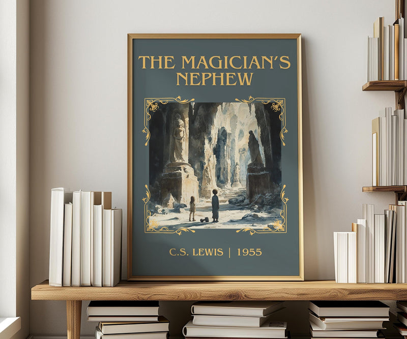The Magician's Nephew classic book art print in frame leaning in hallway – childrens wall art