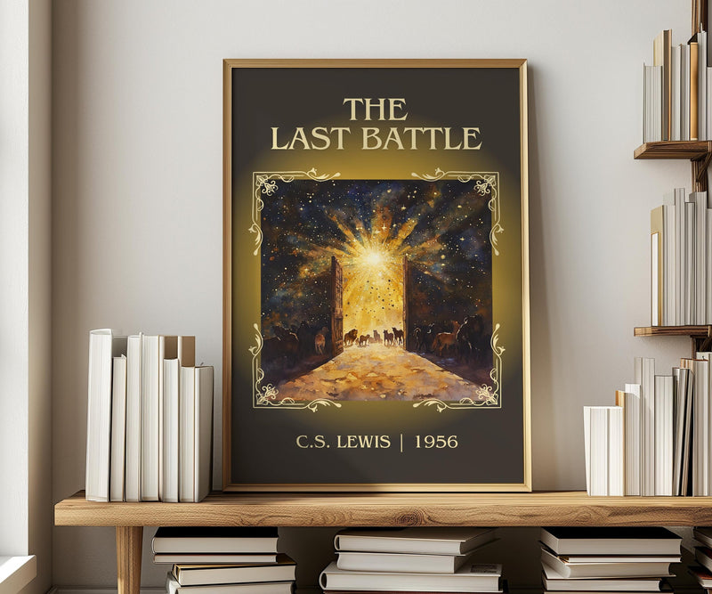 The Last Battle classic book art print in frame leaning in hallway – childrens wall art