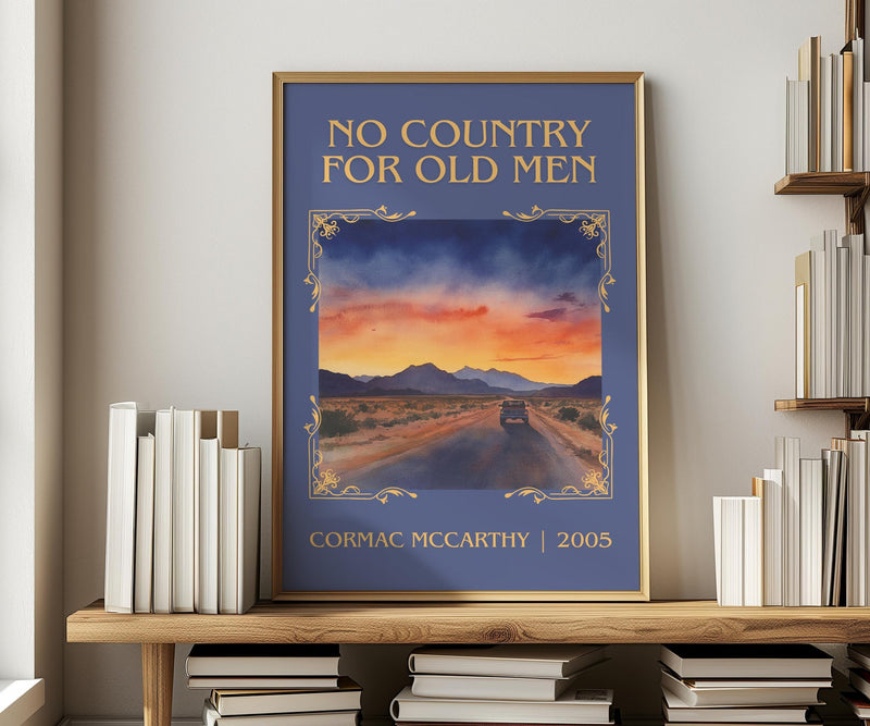 No Country For Old Men classic book art print in frame leaning in hallway – thriller wall art