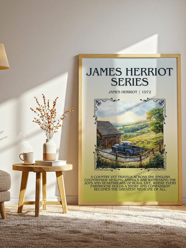 James Herriot Series minimalist print framed by window – literary home decor