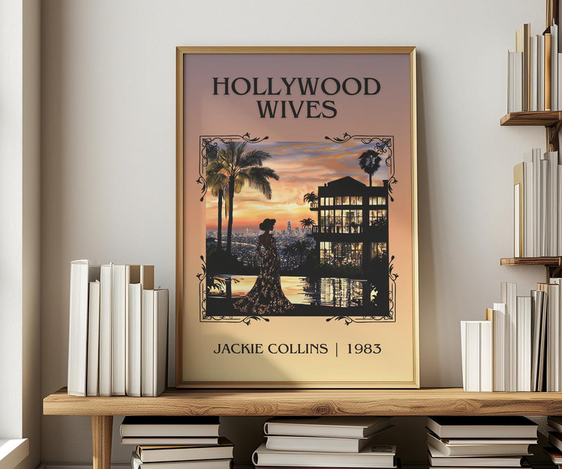 Hollywood Wives classic book art print in frame leaning in hallway – romance wall art