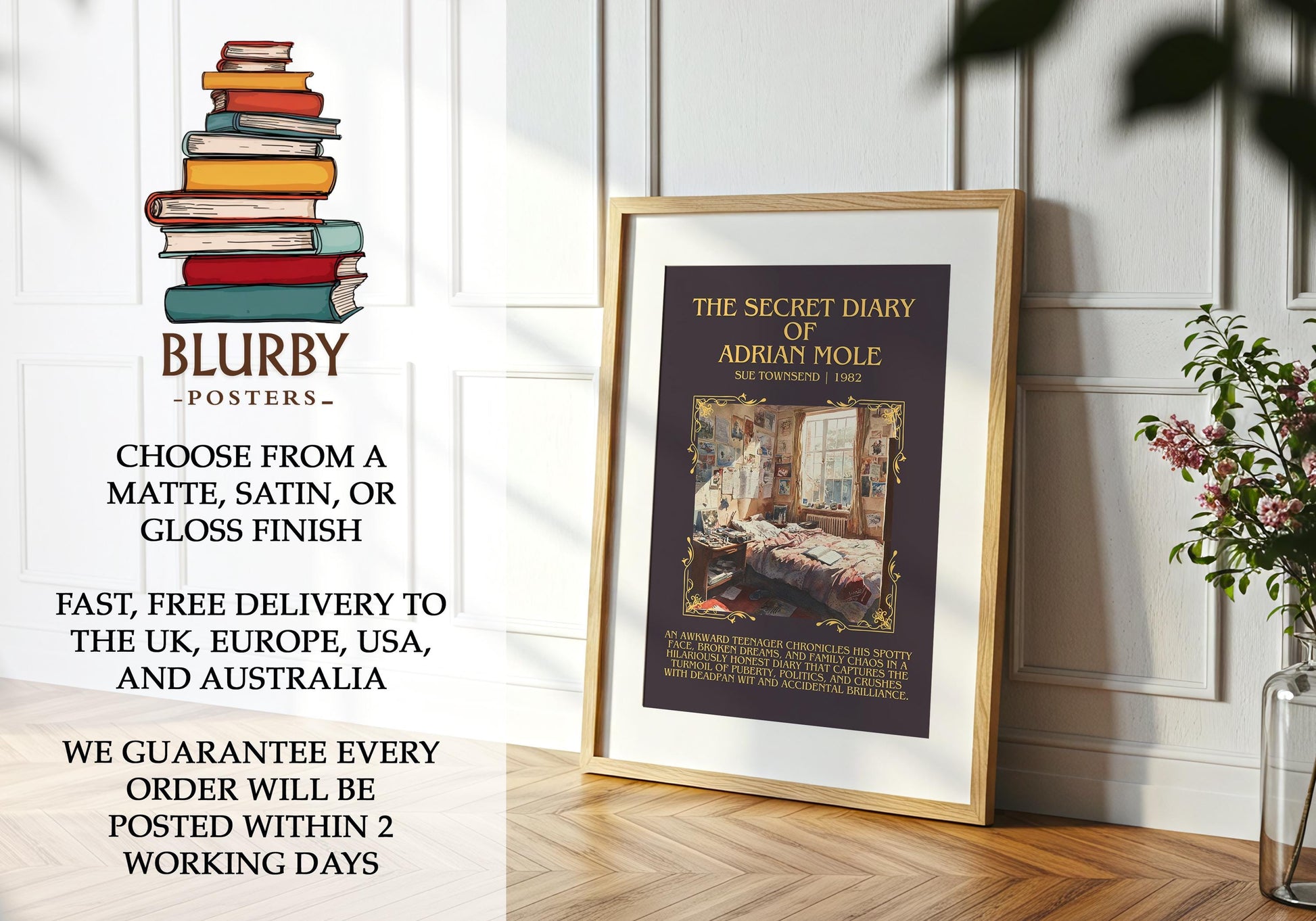 The Secret Diary Of Adrian Mole by Sue Townsend | Descriptive Book Poster | Blurby