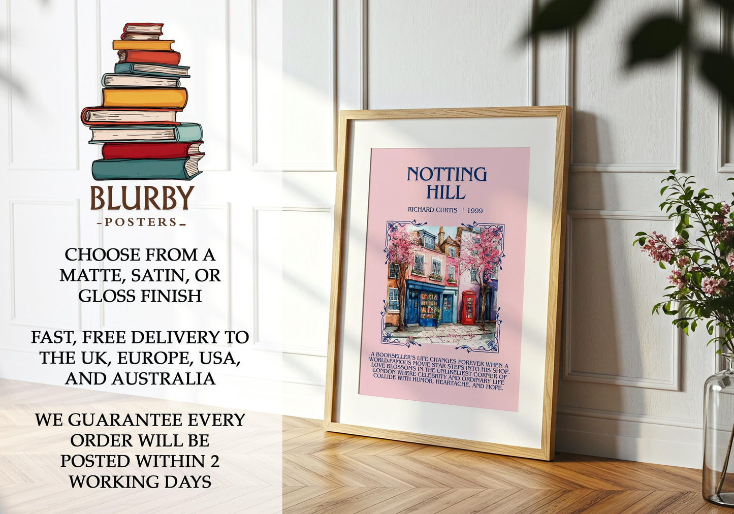 Notting Hill by Richard Curtis | Descriptive Book Poster | Blurby