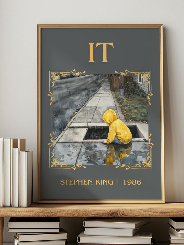 It classic book art print in frame leaning in hallway – horror wall art