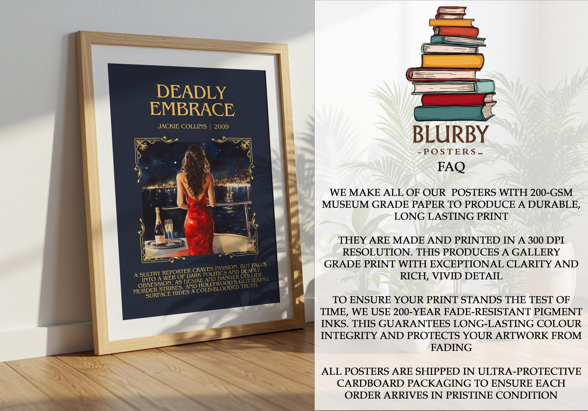 Deadly Embrace by Jackie Collins | Descriptive Book Poster | Blurby