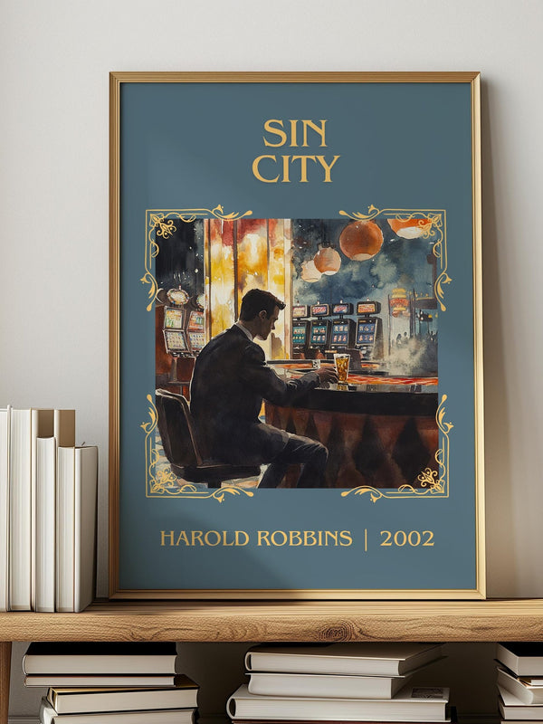Sin City classic book art print in frame leaning in hallway – romance wall art