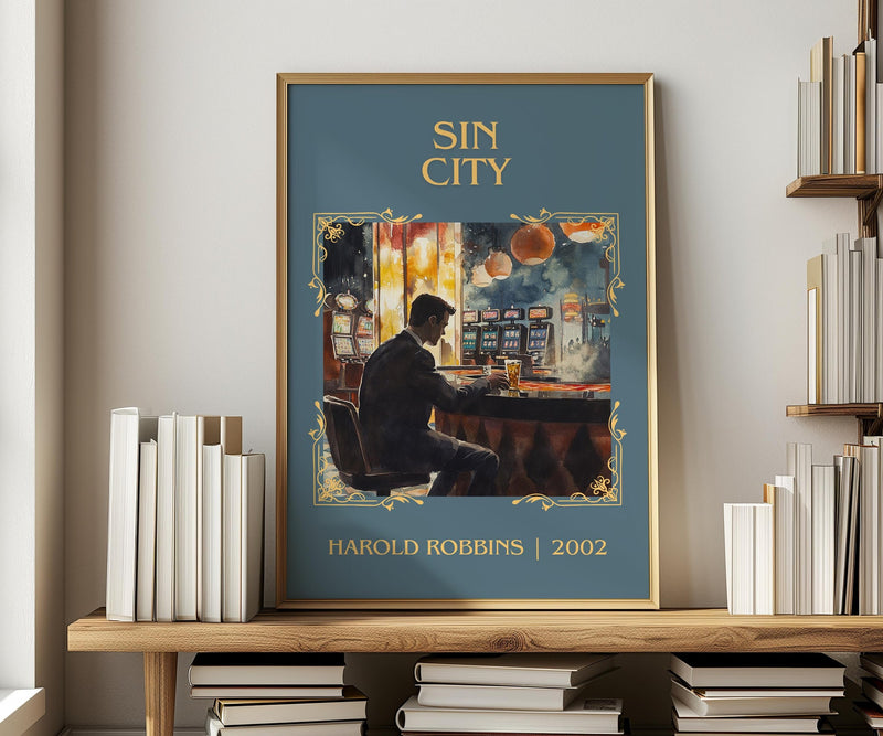 Sin City classic book art print in frame leaning in hallway – romance wall art