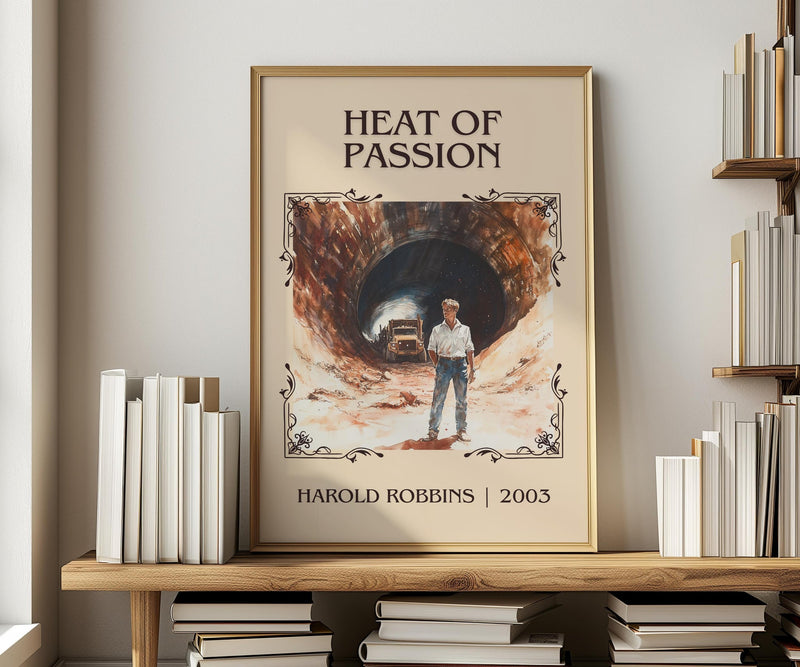 Heat of Passion classic book art print in frame leaning in hallway – romance wall art
