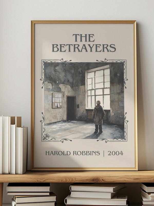 The Betrayers classic book art print in frame leaning in hallway – thriller wall art