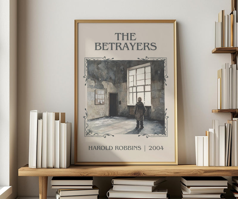The Betrayers classic book art print in frame leaning in hallway – thriller wall art