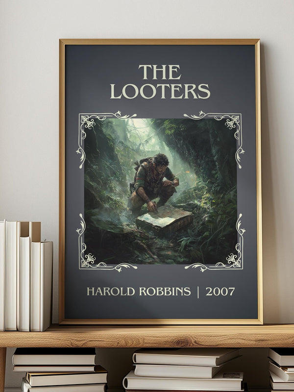 The Looters classic book art print in frame leaning in hallway – thriller wall art