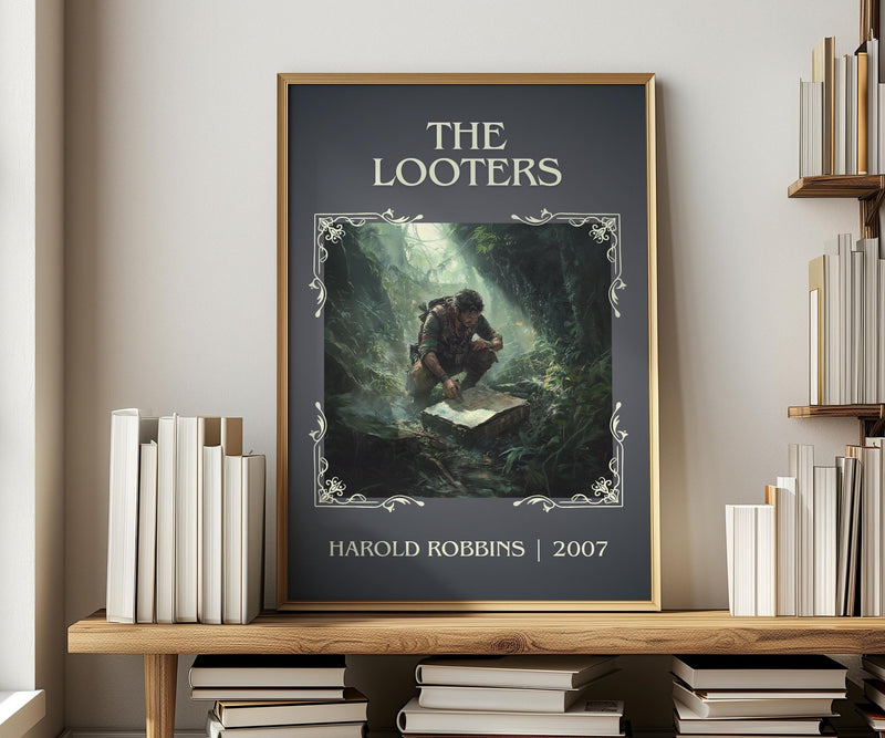 The Looters classic book art print in frame leaning in hallway – thriller wall art