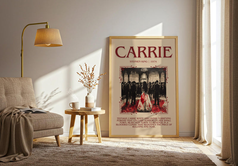 Carrie minimalist print framed by window – literary home decor