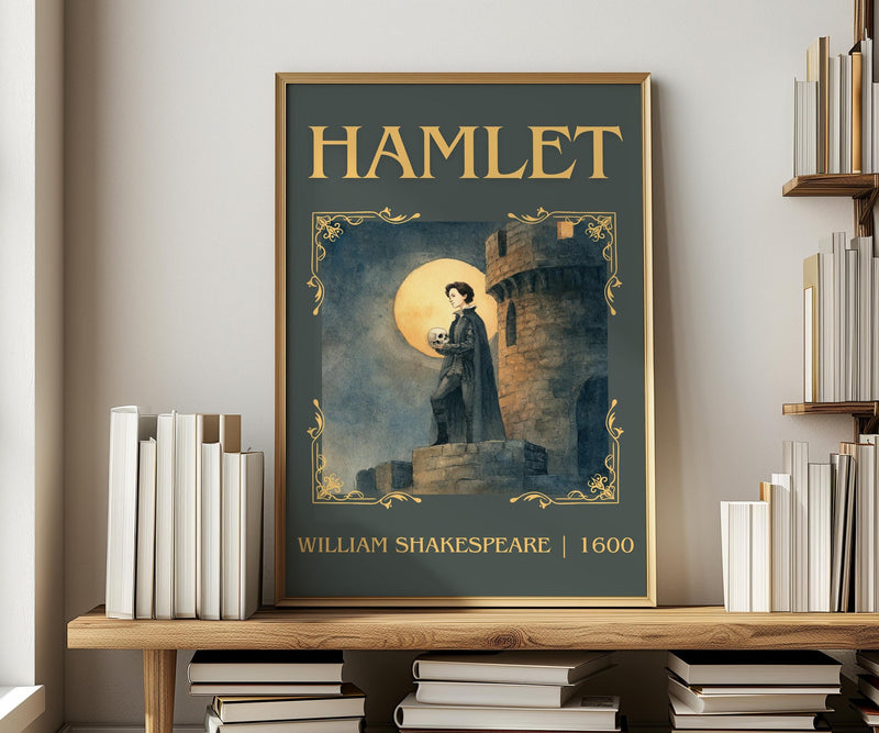 Hamlet classic book art print in frame leaning in hallway – classic literature wall art