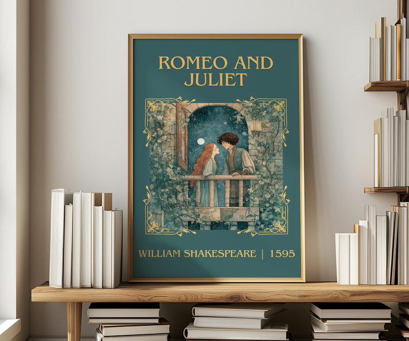 Romeo and Juliet classic book art print in frame leaning in hallway – classic literature wall art