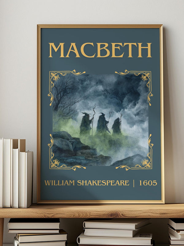 Macbeth classic book art print in frame leaning in hallway – classic literature wall art