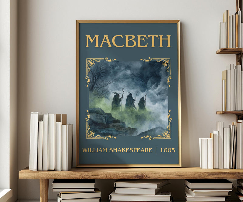 Macbeth classic book art print in frame leaning in hallway – classic literature wall art