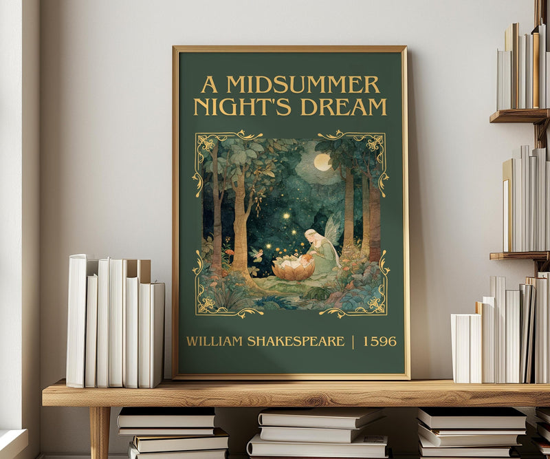 A Midsummer Night's Dream classic book art print in frame leaning in hallway – classic literature wall art
