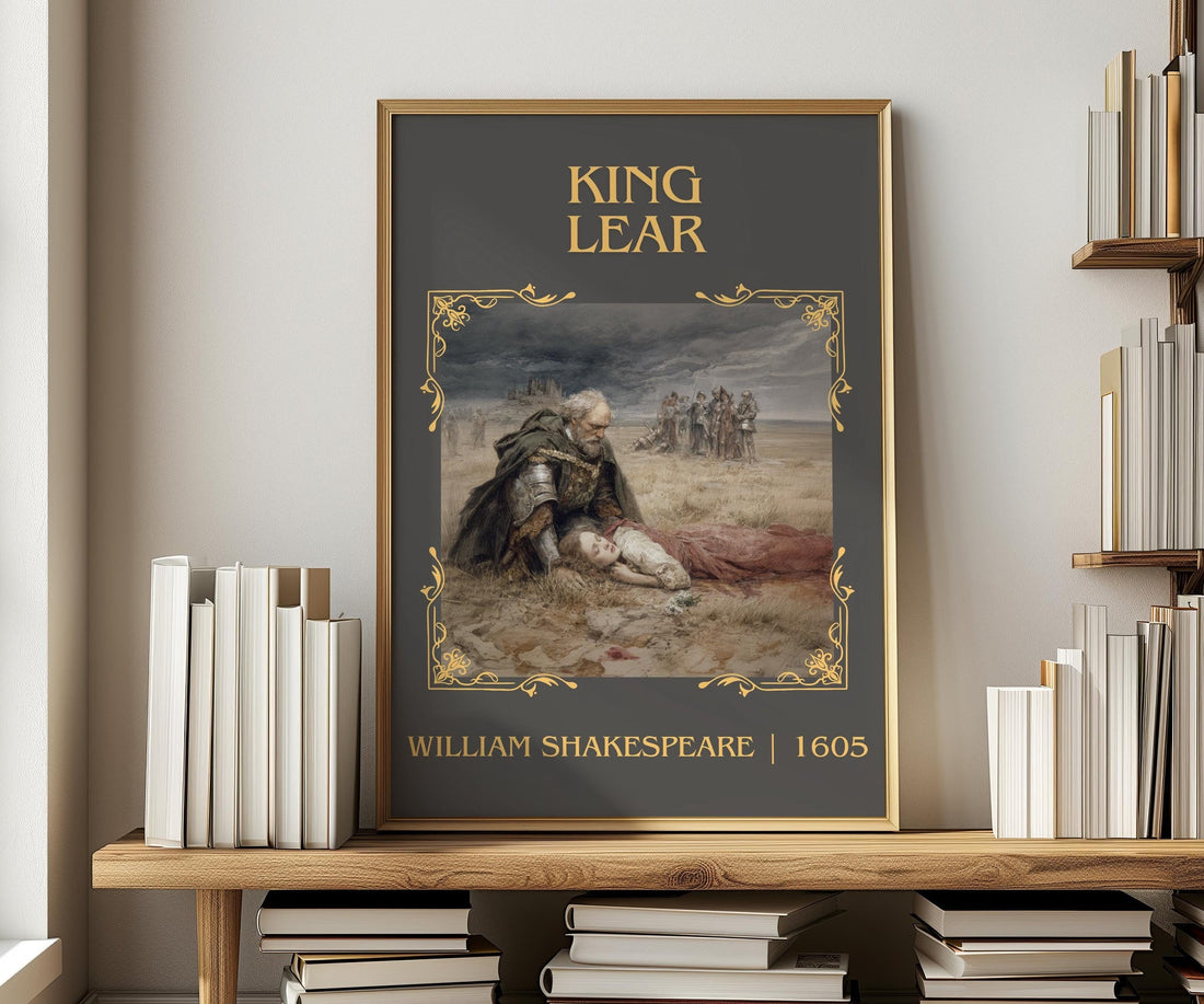 King Lear classic book art print in frame leaning in hallway – classic literature wall art (mockup)