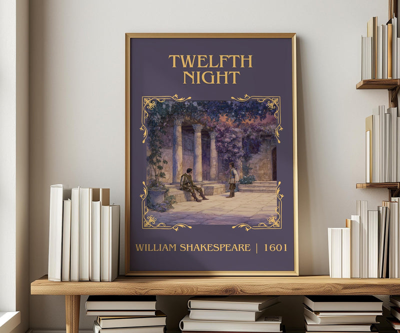 Twelfth Night classic book art print in frame leaning in hallway – classic literature wall art