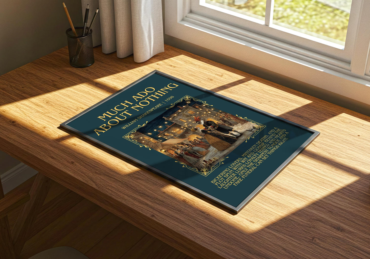 Much Ado About Nothing by William Shakespeare | Descriptive Book Poster | Blurby