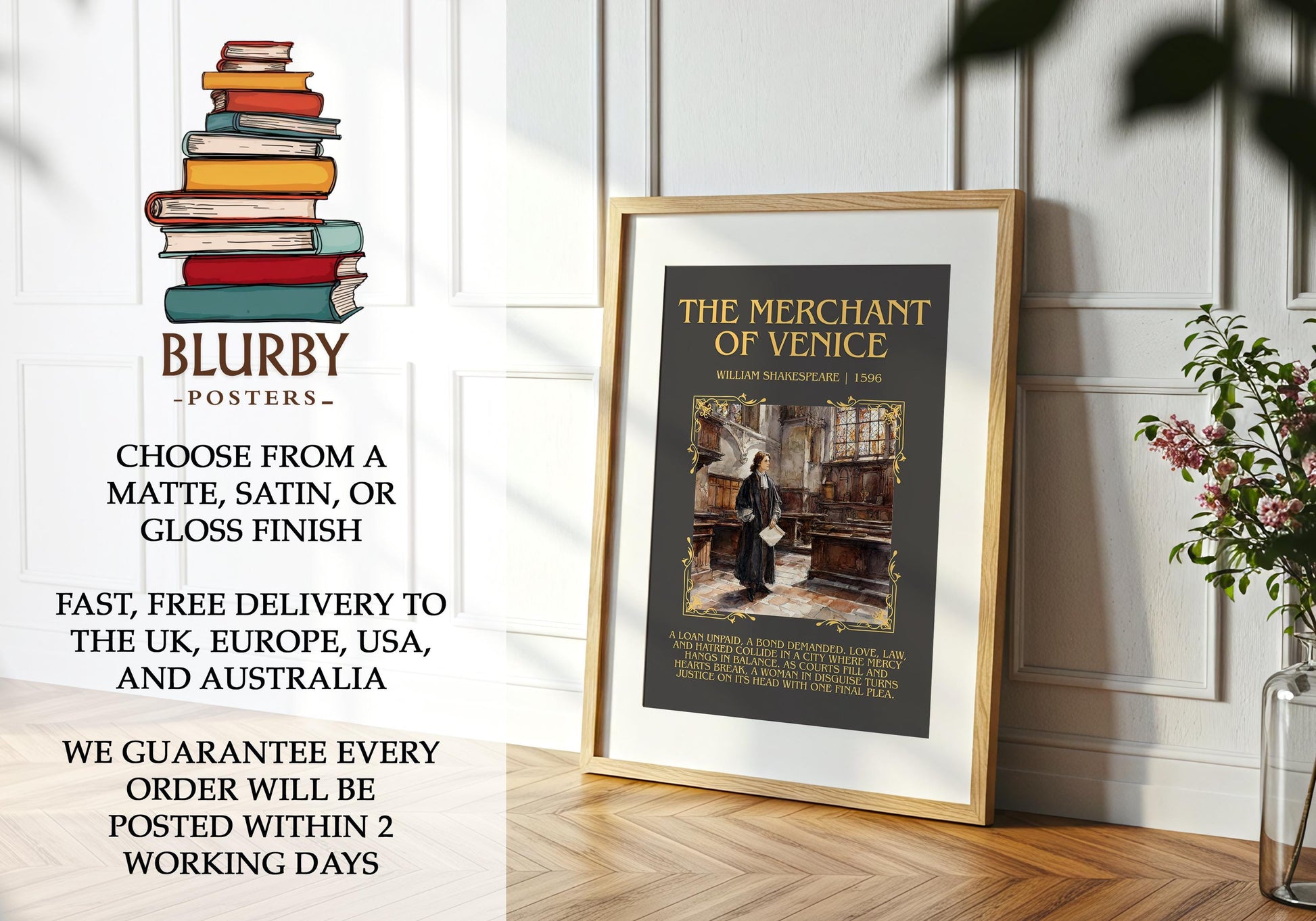 The Merchant Of Venice by William Shakespeare | Descriptive Book Poster | Blurby