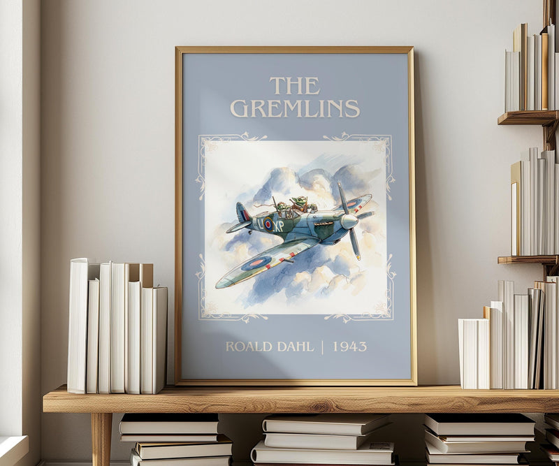 The Gremlins classic book art print in frame leaning in hallway – childrens wall art