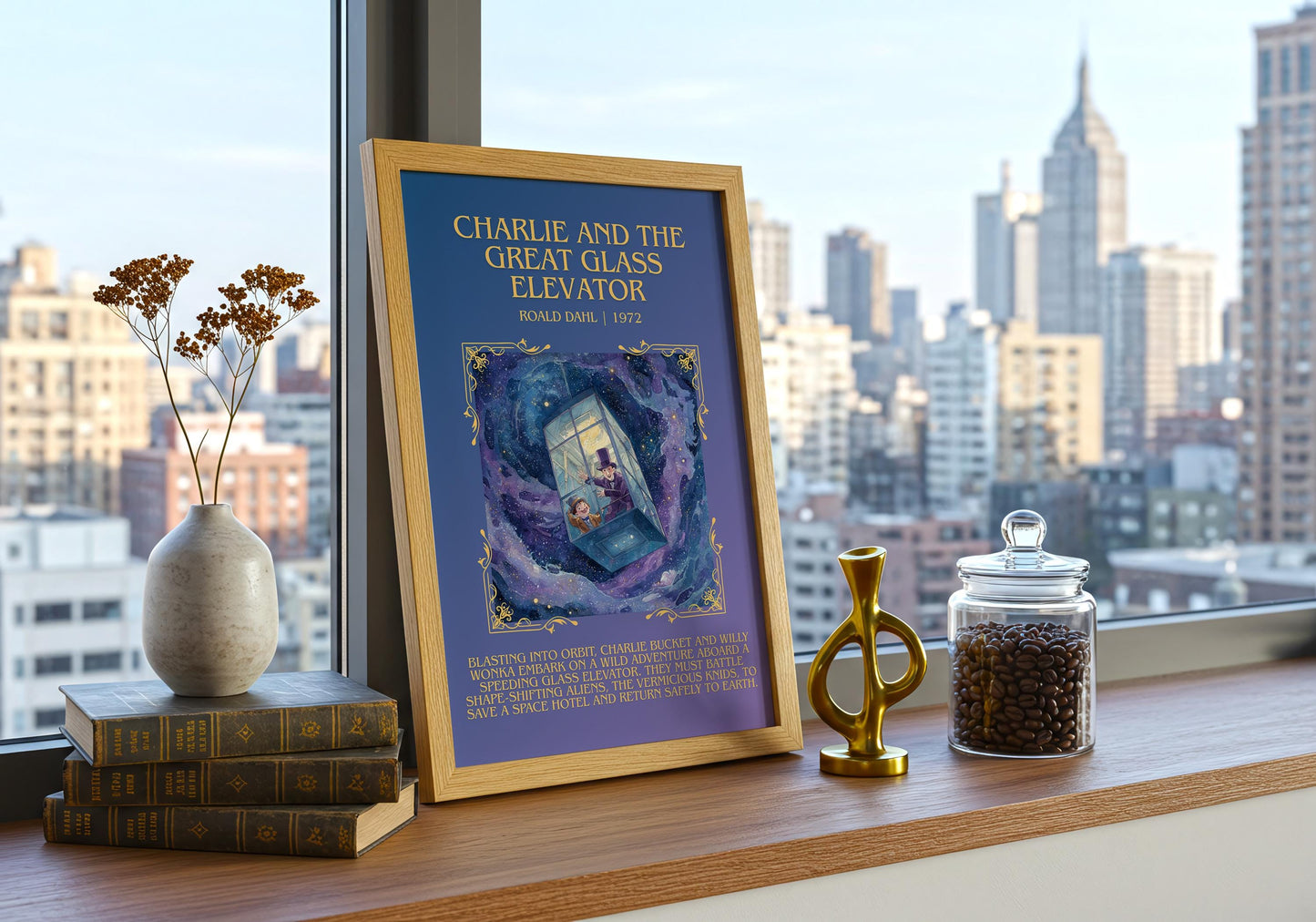 Charlie And The Great Glass Elevator by Roald Dahl | Descriptive Book Poster | Blurby