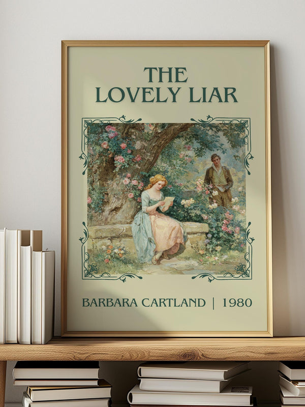 The Lovely Liar classic book art print in frame leaning in hallway – romance wall art
