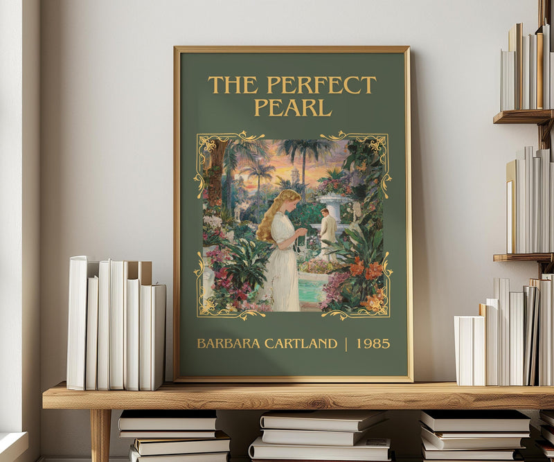 The Perfect Pearl classic book art print in frame leaning in hallway – romance wall art