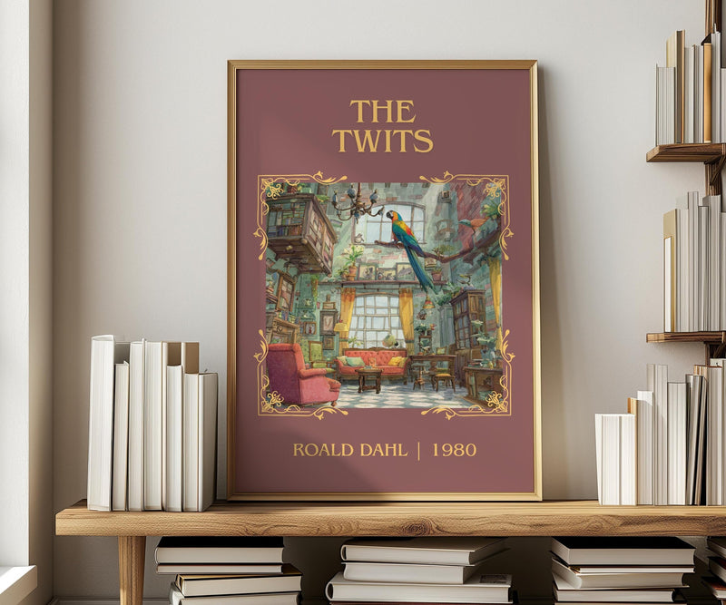 The Twits classic book art print in frame leaning in hallway – childrens wall art