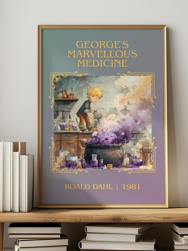 George's Marvellous Medicine classic book art print in frame leaning in hallway – childrens wall art