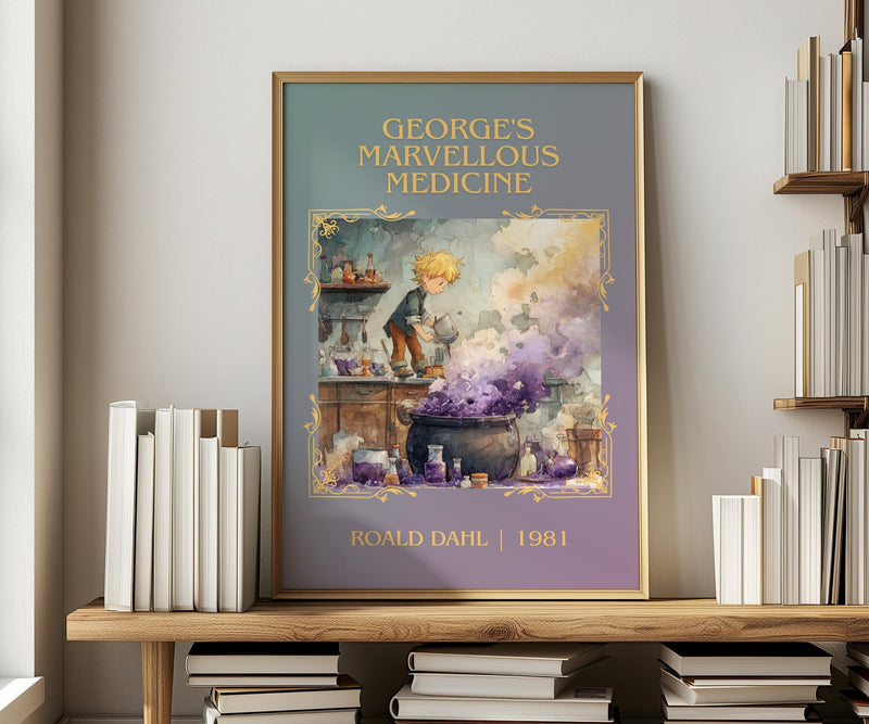 George's Marvellous Medicine classic book art print in frame leaning in hallway – childrens wall art