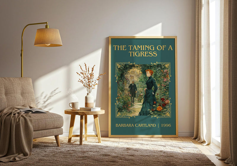The Taming of a Tigress classic book art print in frame leaning in hallway – romance wall art