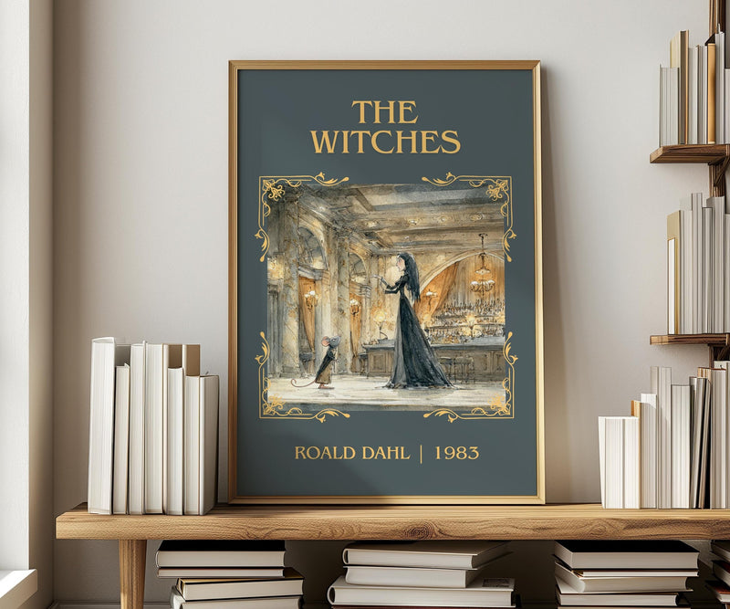 The Witches classic book art print in frame leaning in hallway – childrens wall art
