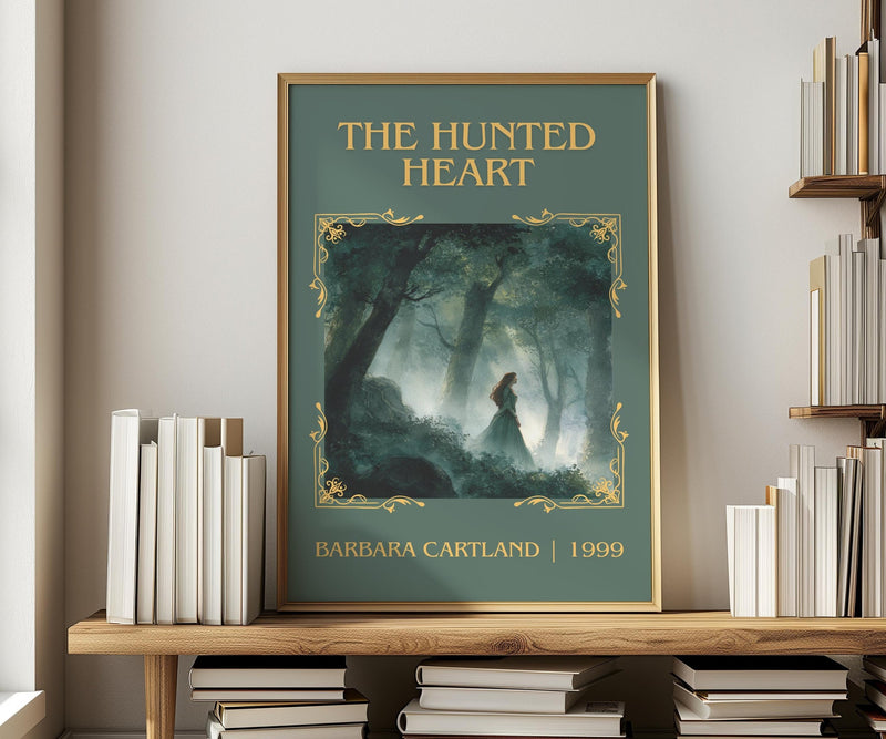 The Hunted Heart classic book art print in frame leaning in hallway – romance wall art