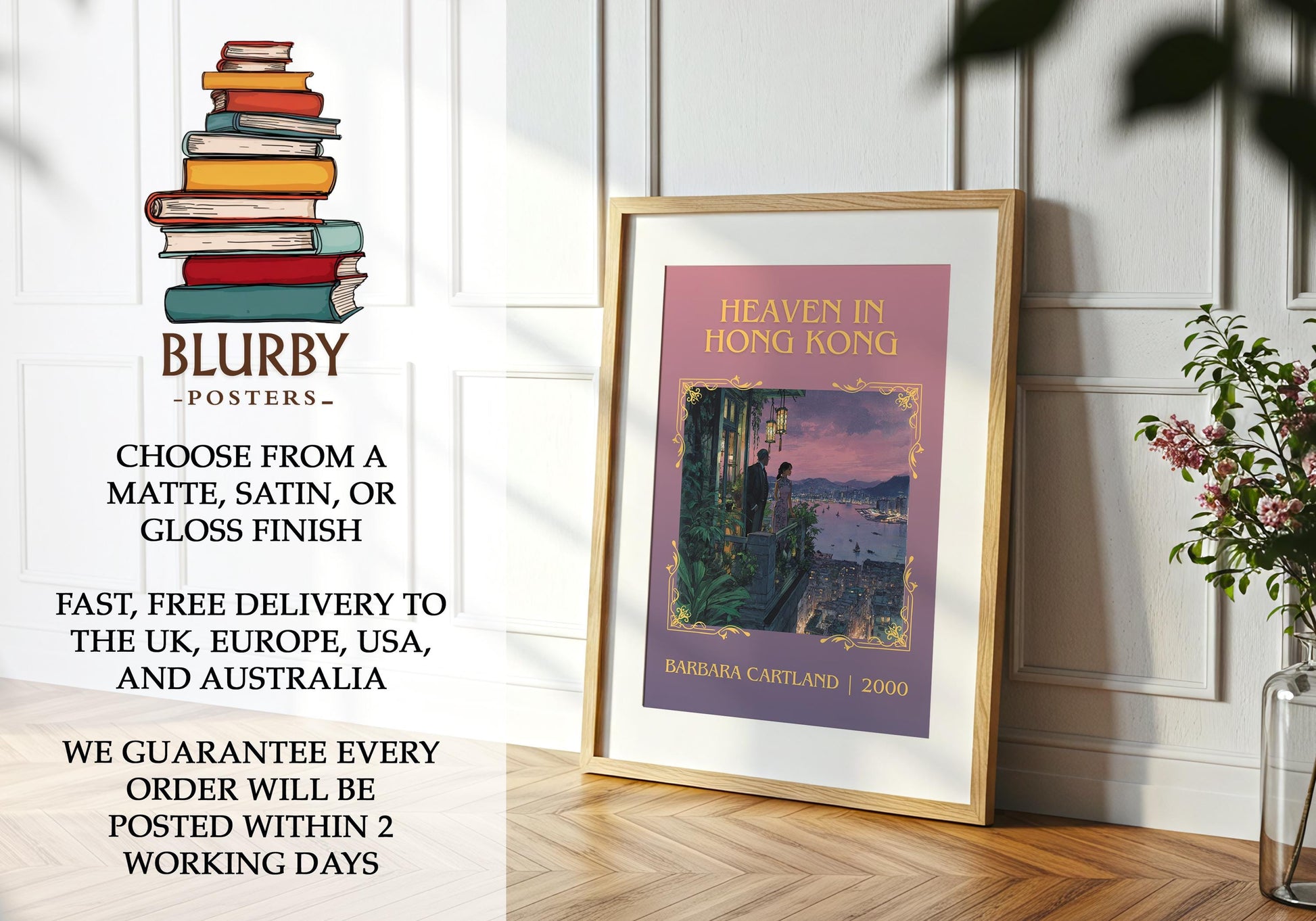 Heaven In Hong Kong by Barbara Cartland | Descriptive Book Poster | Minimalist